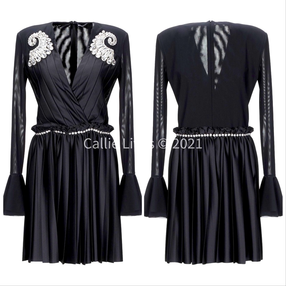 Callie Marco Bologna Pleated Spiral Jewel Statement Dress 8 - Picture 3 of 7